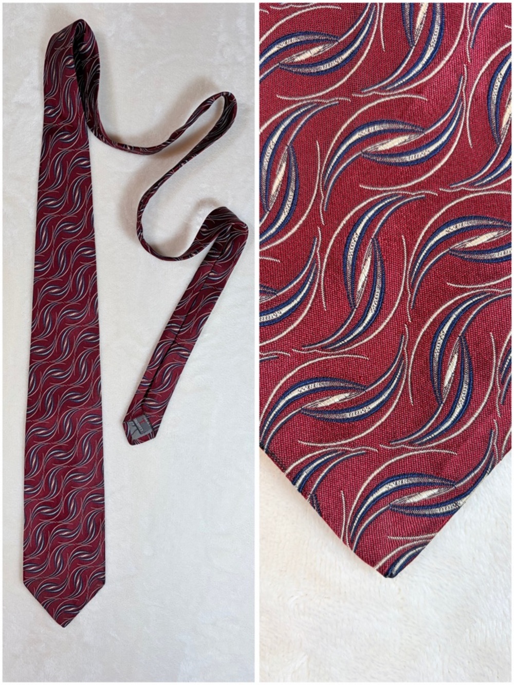 Robert Talbott Men's Geometric Burgundy Blue Silver Silk Hand Sewn Classic Tie